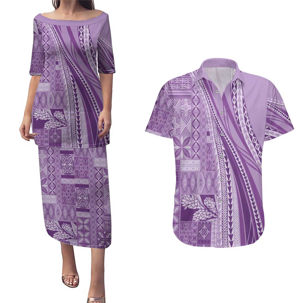 Pasifika Women's Day - Samoa Siapo Malu Tattoo Inspired Couples Matching Puletasi and Hawaiian Shirt Lavender LT7 Lavender - Polynesian Pride