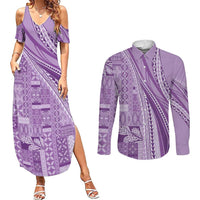 Pasifika Women's Day - Samoa Siapo Malu Tattoo Inspired Couples Matching Summer Maxi Dress and Long Sleeve Button Shirt Lavender LT7 Lavender - Polynesian Pride