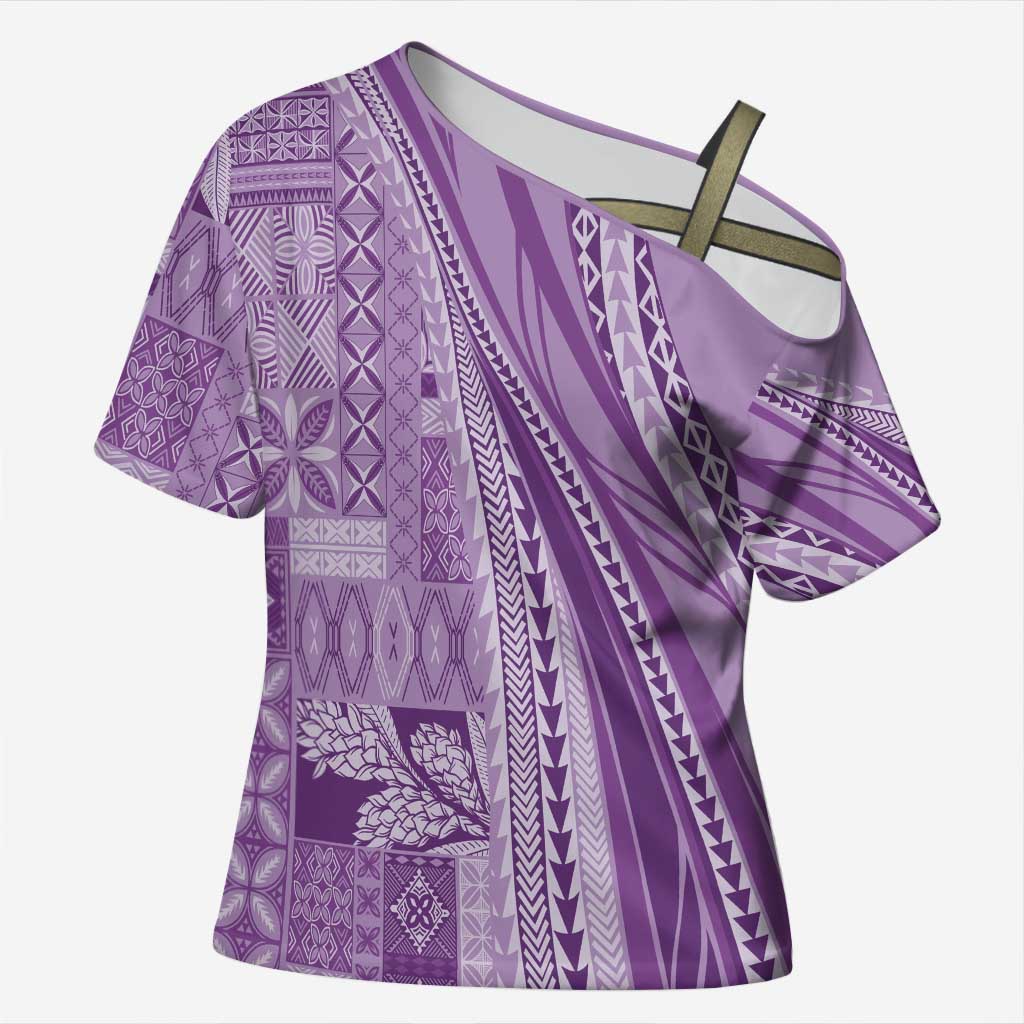 Pasifika Women's Day - Samoa Siapo Malu Tattoo Inspired Cross Shoulder Shirt Lavender LT7 Female Lavender - Polynesian Pride