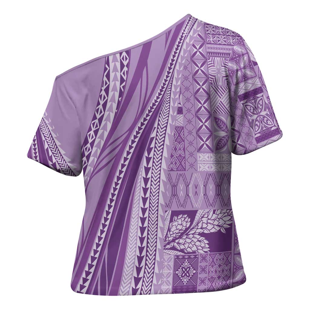 Pasifika Women's Day - Samoa Siapo Malu Tattoo Inspired Cross Shoulder Shirt Lavender LT7 - Polynesian Pride