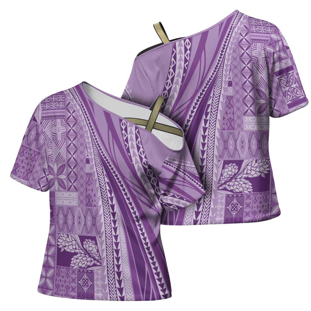 Pasifika Women's Day - Samoa Siapo Malu Tattoo Inspired Cross Shoulder Shirt Lavender LT7 - Polynesian Pride