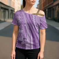 Pasifika Women's Day - Samoa Siapo Malu Tattoo Inspired Cross Shoulder Shirt Lavender LT7 - Polynesian Pride