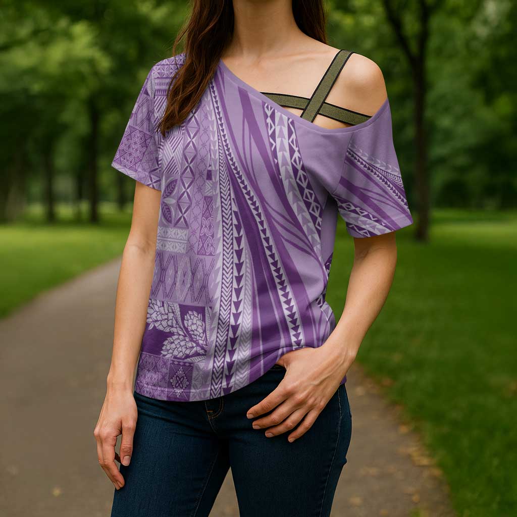 Pasifika Women's Day - Samoa Siapo Malu Tattoo Inspired Cross Shoulder Shirt Lavender LT7 - Polynesian Pride