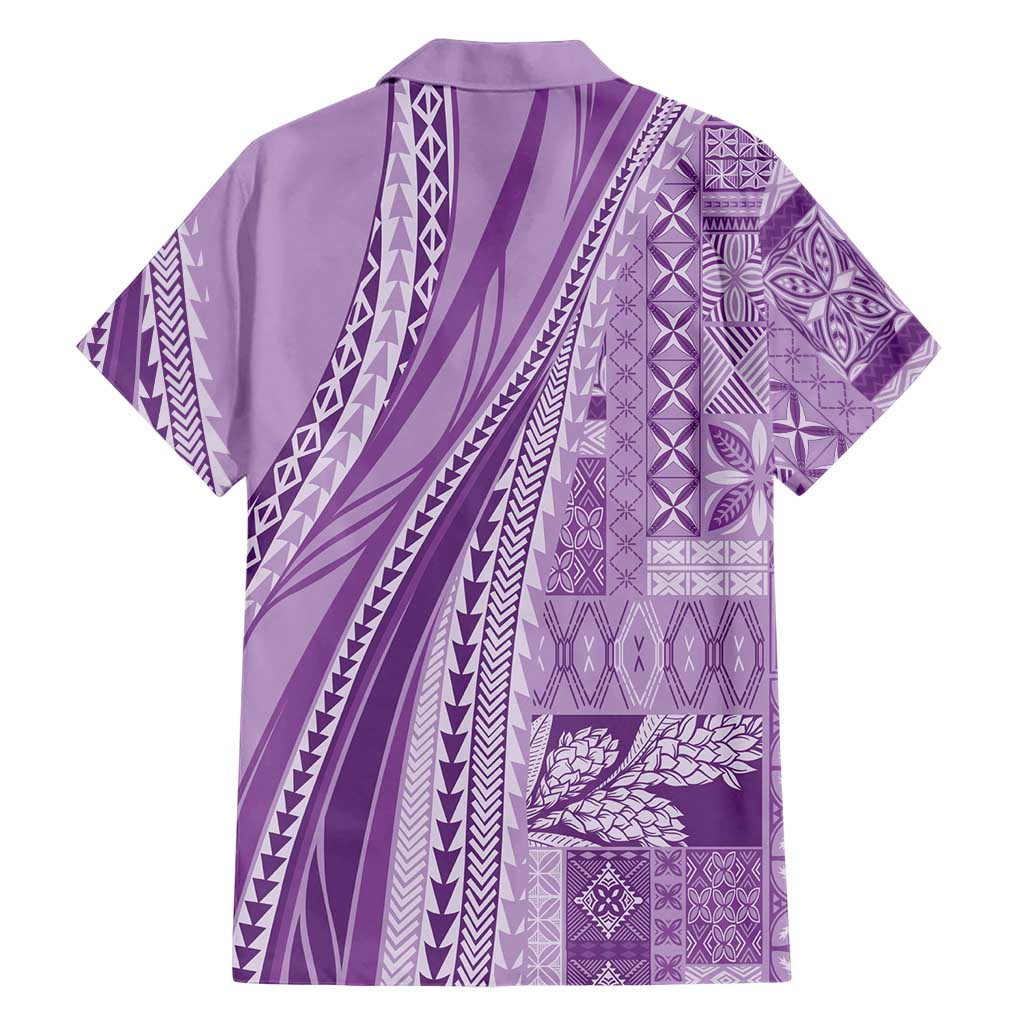 Pasifika Women's Day - Samoa Siapo Malu Tattoo Inspired Family Matching Off The Shoulder Long Sleeve Dress and Hawaiian Shirt Lavender