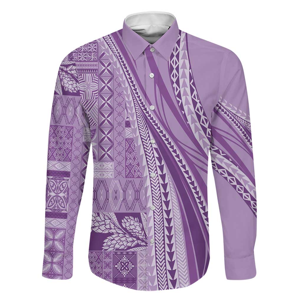 Pasifika Women's Day - Samoa Siapo Malu Tattoo Inspired Family Matching Off The Shoulder Long Sleeve Dress and Hawaiian Shirt Lavender