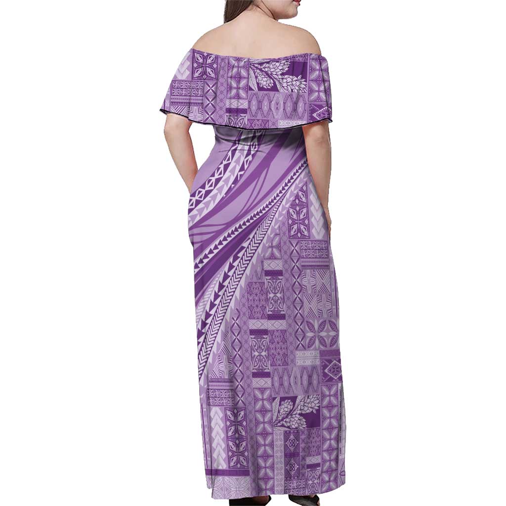 Pasifika Women's Day - Samoa Siapo Malu Tattoo Inspired Family Matching Off Shoulder Maxi Dress and Hawaiian Shirt Lavender