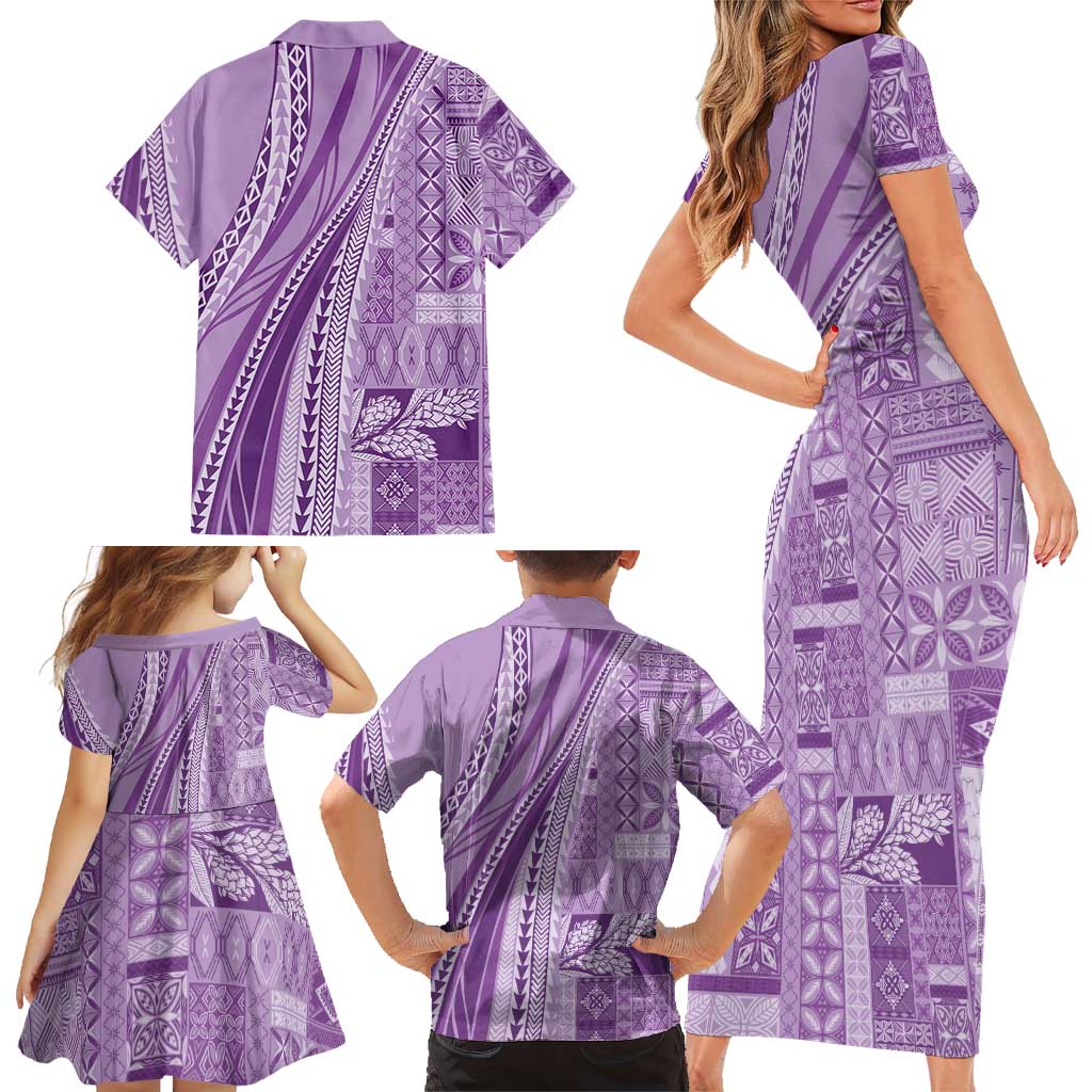 Pasifika Women's Day - Samoa Siapo Malu Tattoo Inspired Family Matching Short Sleeve Bodycon Dress and Hawaiian Shirt Lavender