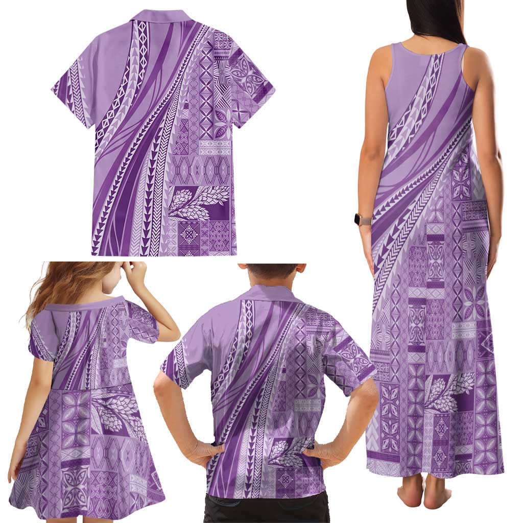 Pasifika Women's Day - Samoa Siapo Malu Tattoo Inspired Family Matching Tank Maxi Dress and Hawaiian Shirt Lavender