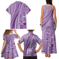 Pasifika Women's Day - Samoa Siapo Malu Tattoo Inspired Family Matching Tank Maxi Dress and Hawaiian Shirt Lavender