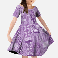 Pasifika Women's Day - Samoa Siapo Malu Tattoo Inspired Kid Short Sleeve Dress Lavender LT7 KID Lavender - Polynesian Pride