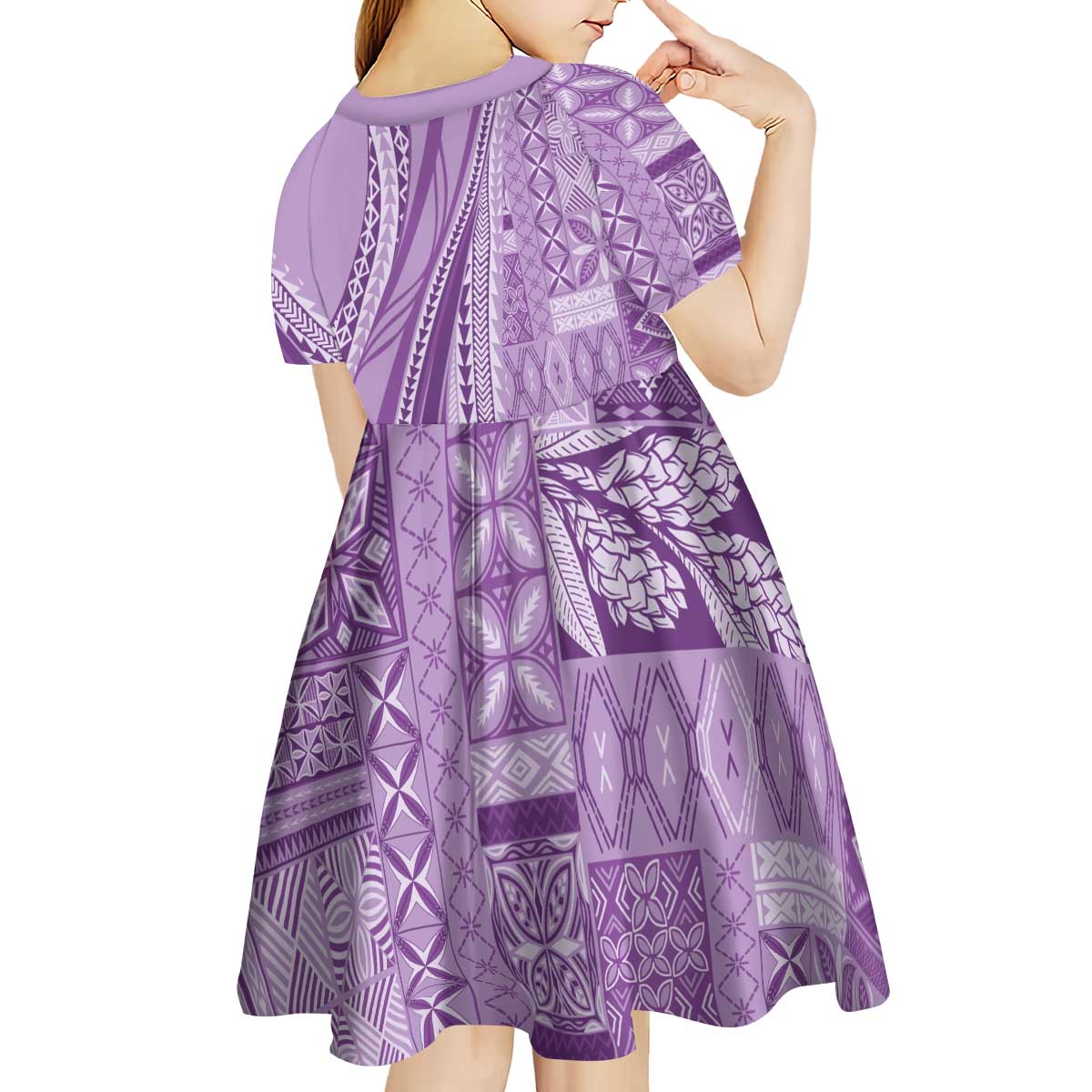 Pasifika Women's Day - Samoa Siapo Malu Tattoo Inspired Kid Short Sleeve Dress Lavender LT7 - Polynesian Pride