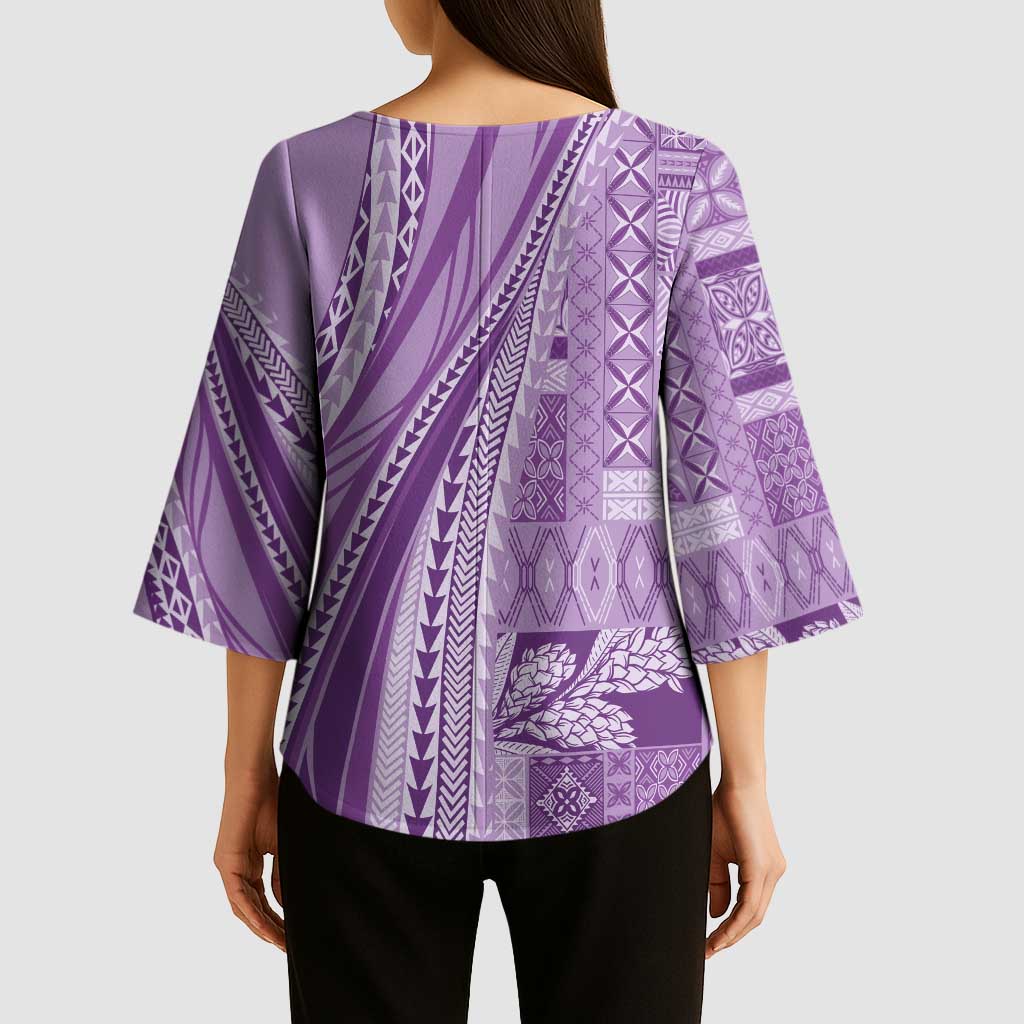 Pasifika Women's Day - Samoa Siapo Malu Tattoo Inspired Kimono Sleeve Blouse Lavender LT7 - Polynesian Pride
