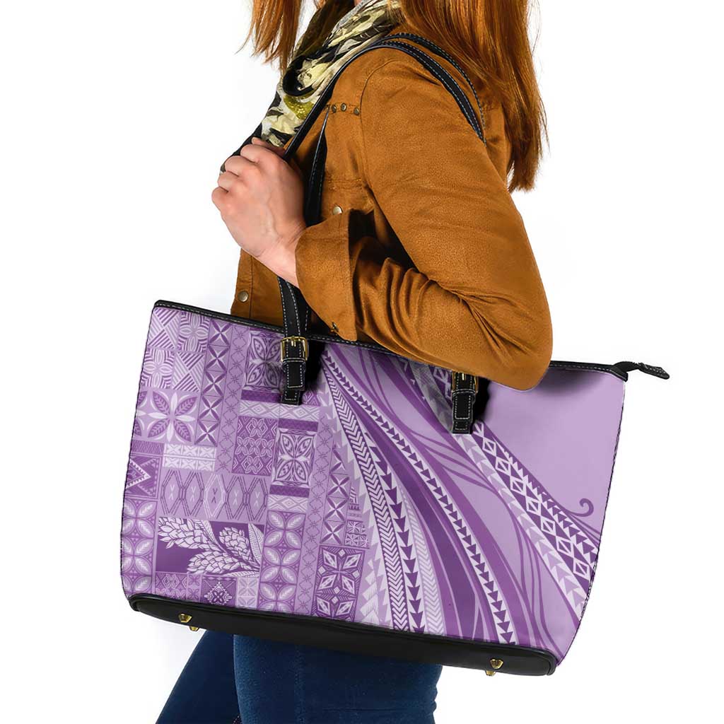 Pasifika Women's Day - Samoa Siapo Malu Tattoo Inspired Leather Tote Bag Lavender LT7 Lavender - Polynesian Pride