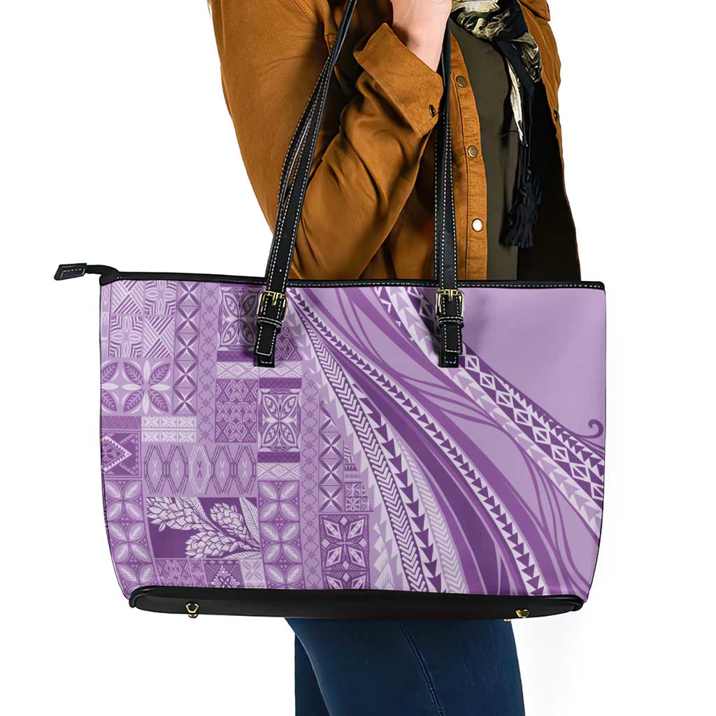 Pasifika Women's Day - Samoa Siapo Malu Tattoo Inspired Leather Tote Bag Lavender LT7 - Polynesian Pride
