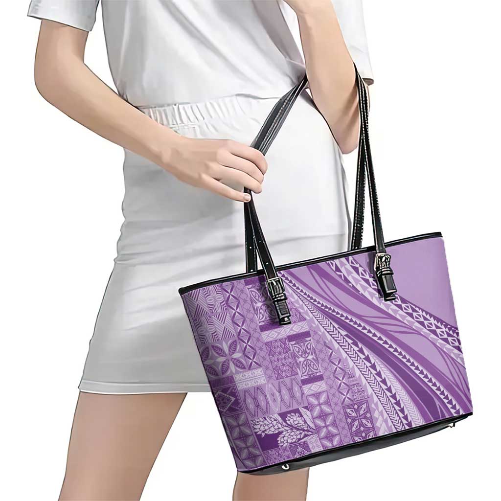 Pasifika Women's Day - Samoa Siapo Malu Tattoo Inspired Leather Tote Bag Lavender LT7 - Polynesian Pride