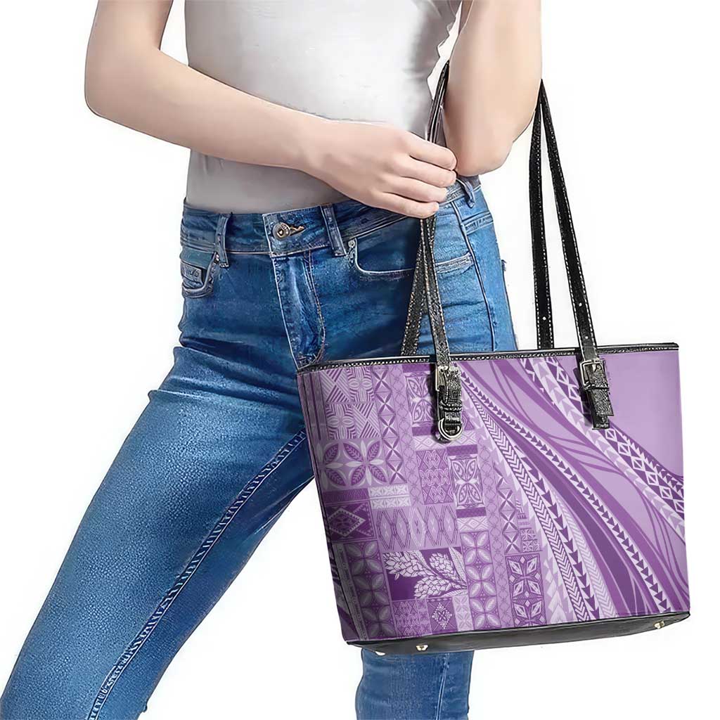 Pasifika Women's Day - Samoa Siapo Malu Tattoo Inspired Leather Tote Bag Lavender LT7 - Polynesian Pride