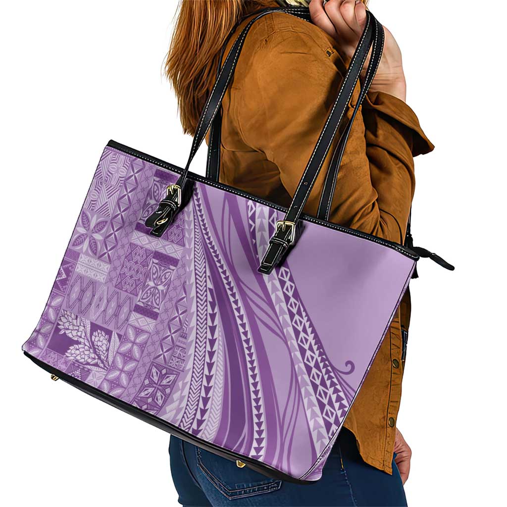 Pasifika Women's Day - Samoa Siapo Malu Tattoo Inspired Leather Tote Bag Lavender LT7 - Polynesian Pride