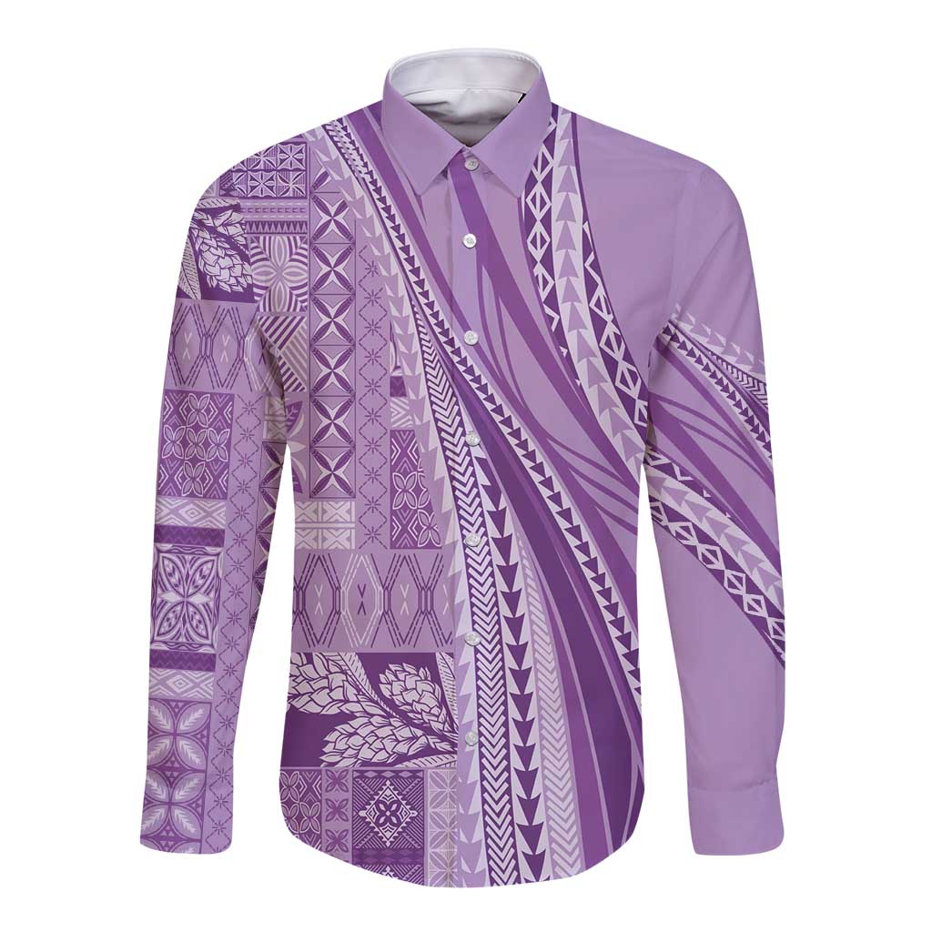 Pasifika Women's Day - Samoa Siapo Malu Tattoo Inspired Long Sleeve Button Shirt Lavender