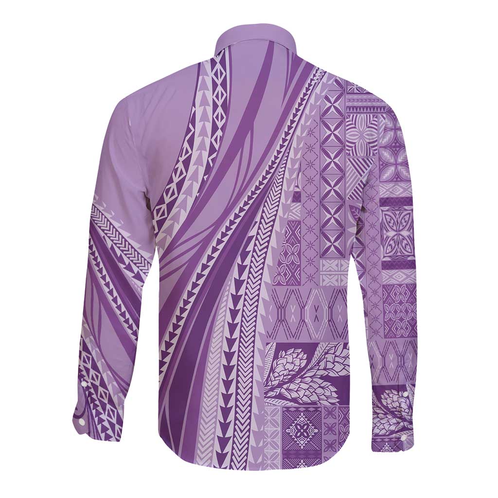 Pasifika Women's Day - Samoa Siapo Malu Tattoo Inspired Long Sleeve Button Shirt Lavender LT7 - Polynesian Pride