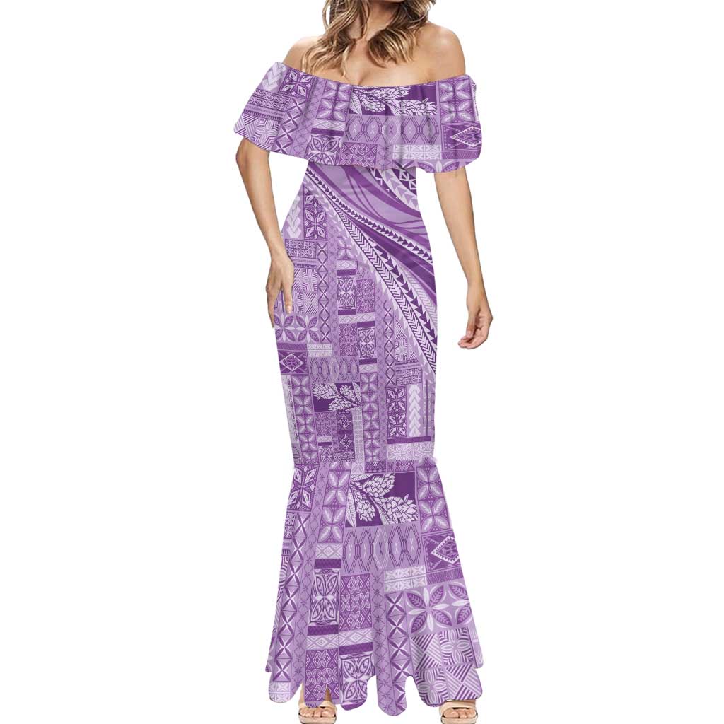Pasifika Women's Day - Samoa Siapo Malu Tattoo Inspired Mermaid Dress Lavender LT7 - Polynesian Pride