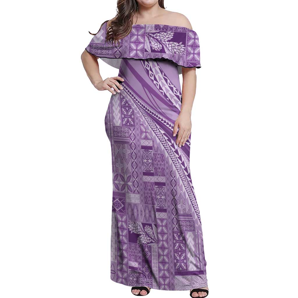 Pasifika Women's Day - Samoa Siapo Malu Tattoo Inspired Off Shoulder Maxi Dress Lavender LT7 Women Lavender - Polynesian Pride