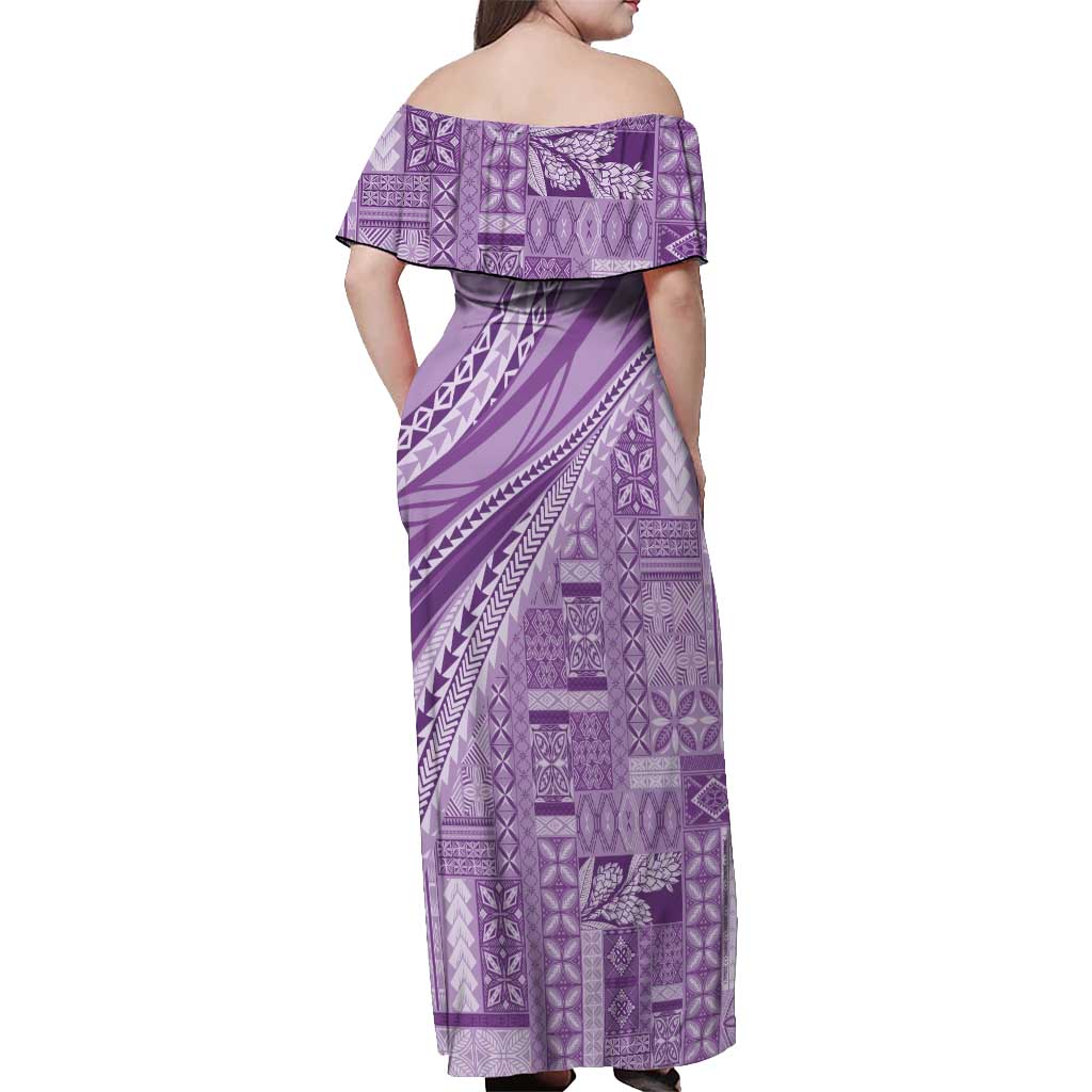Pasifika Women's Day - Samoa Siapo Malu Tattoo Inspired Off Shoulder Maxi Dress Lavender