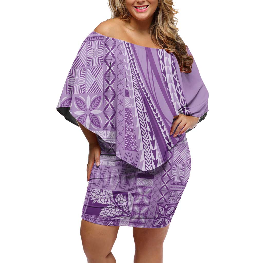 Pasifika Women's Day - Samoa Siapo Malu Tattoo Inspired Off Shoulder Short Dress Lavender