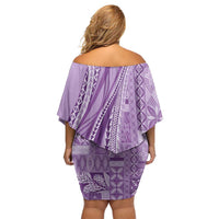 Pasifika Women's Day - Samoa Siapo Malu Tattoo Inspired Off Shoulder Short Dress Lavender LT7 - Polynesian Pride