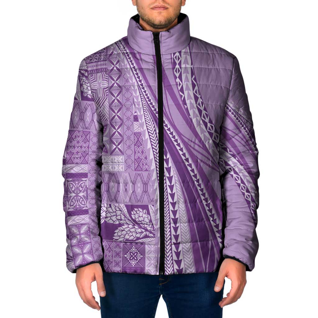 Pasifika Women's Day - Samoa Siapo Malu Tattoo Inspired Padded Jacket Lavender LT7 Men Lavender - Polynesian Pride