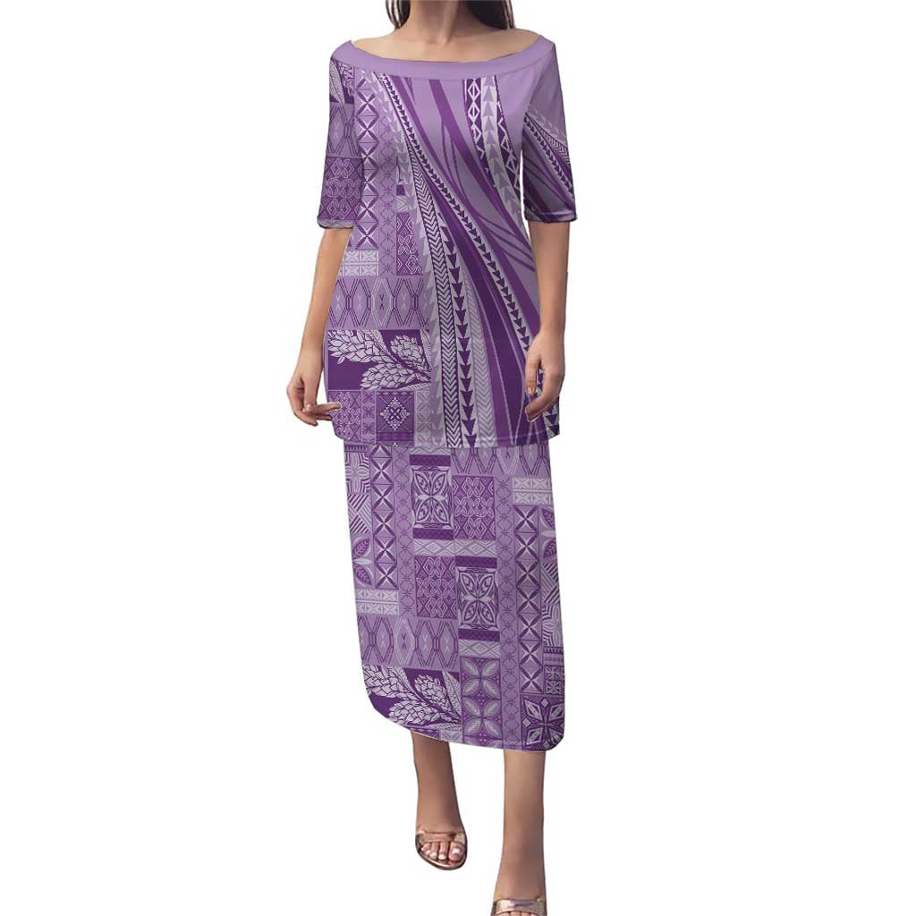 Pasifika Women's Day - Samoa Siapo Malu Tattoo Inspired Puletasi Lavender LT7 Long Dress Lavender - Polynesian Pride