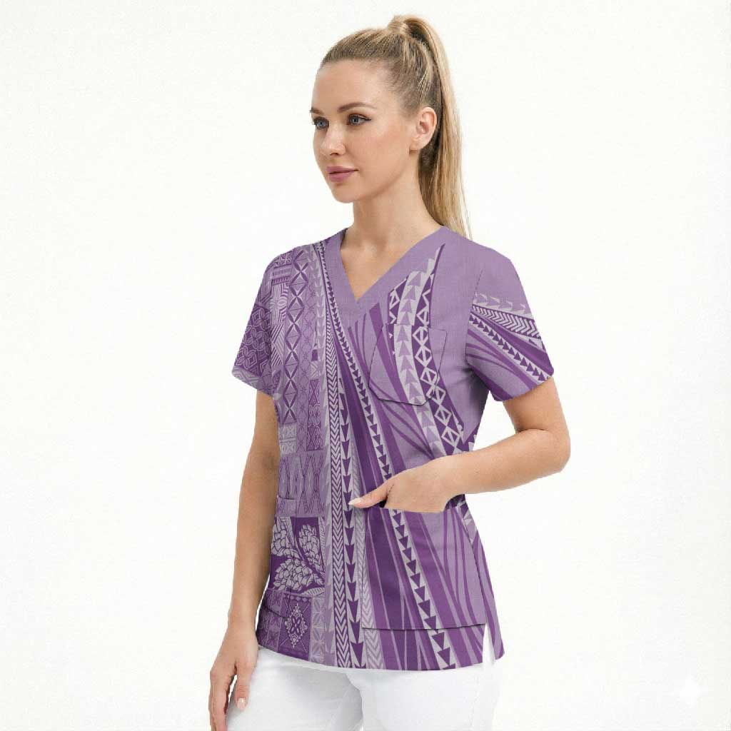 Pasifika Women's Day - Samoa Siapo Malu Tattoo Inspired Scrub Top Lavender LT7 - Polynesian Pride