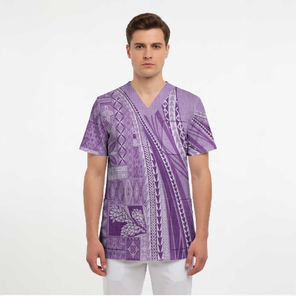 Pasifika Women's Day - Samoa Siapo Malu Tattoo Inspired Scrub Top Lavender LT7 - Polynesian Pride
