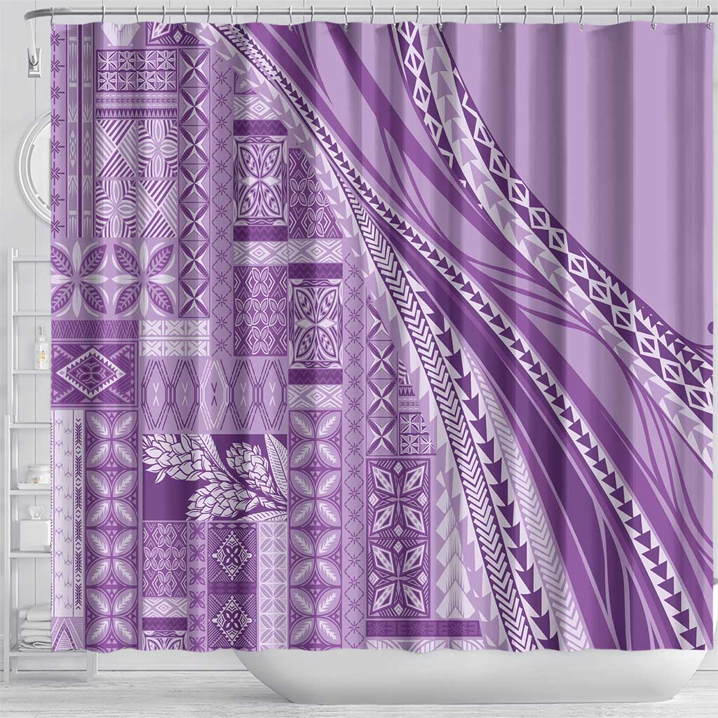 Pasifika Women's Day - Samoa Siapo Malu Tattoo Inspired Shower Curtain Lavender LT7 - Polynesian Pride