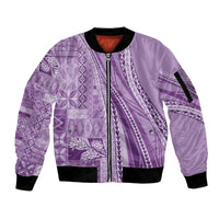 Pasifika Women's Day - Samoa Siapo Malu Tattoo Inspired Sleeve Zip Bomber Jacket Lavender LT7 Unisex Lavender - Polynesian Pride