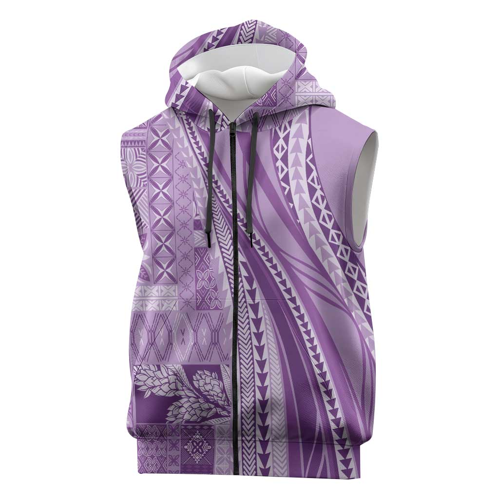 Pasifika Women's Day - Samoa Siapo Malu Tattoo Inspired Sleeveless Zip Hoodie Lavender LT7 Lavender - Polynesian Pride