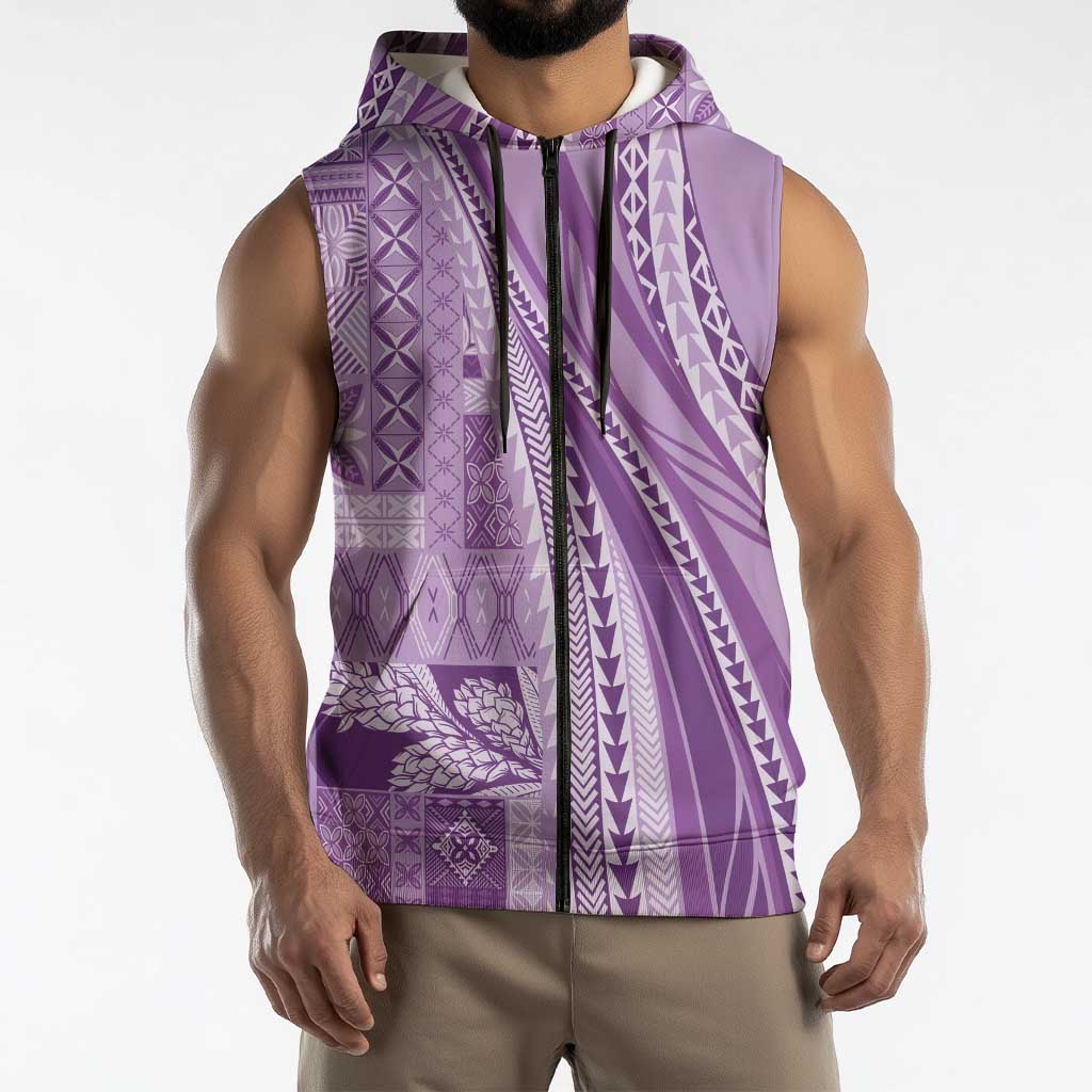 Pasifika Women's Day - Samoa Siapo Malu Tattoo Inspired Sleeveless Zip Hoodie Lavender LT7 - Polynesian Pride