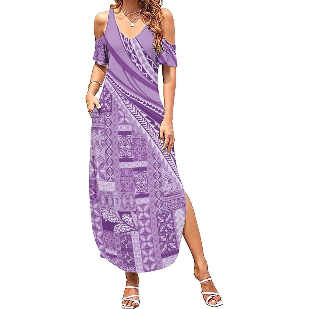 Pasifika Women's Day - Samoa Siapo Malu Tattoo Inspired Summer Maxi Dress Lavender LT7 Women Lavender - Polynesian Pride