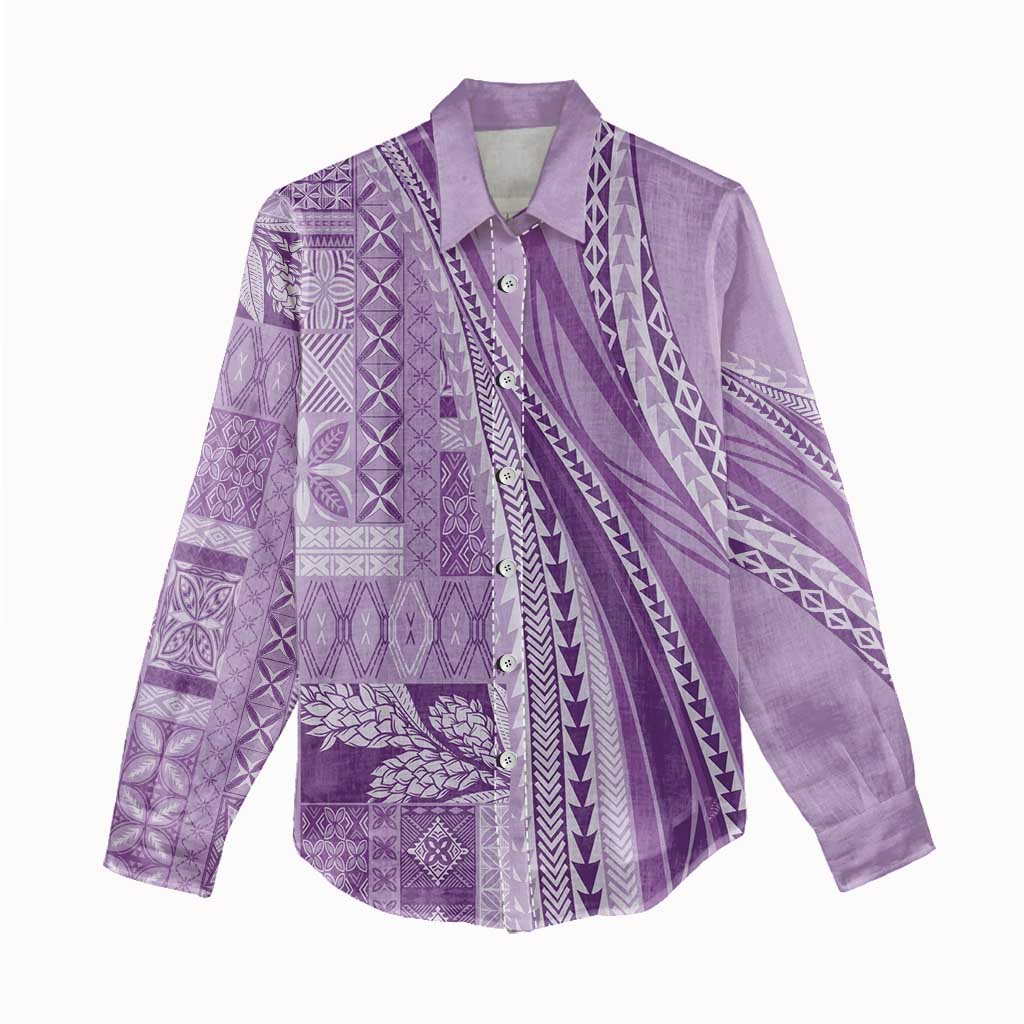 Pasifika Women's Day - Samoa Siapo Malu Tattoo Inspired Women Casual Shirt Lavender LT7 - Polynesian Pride
