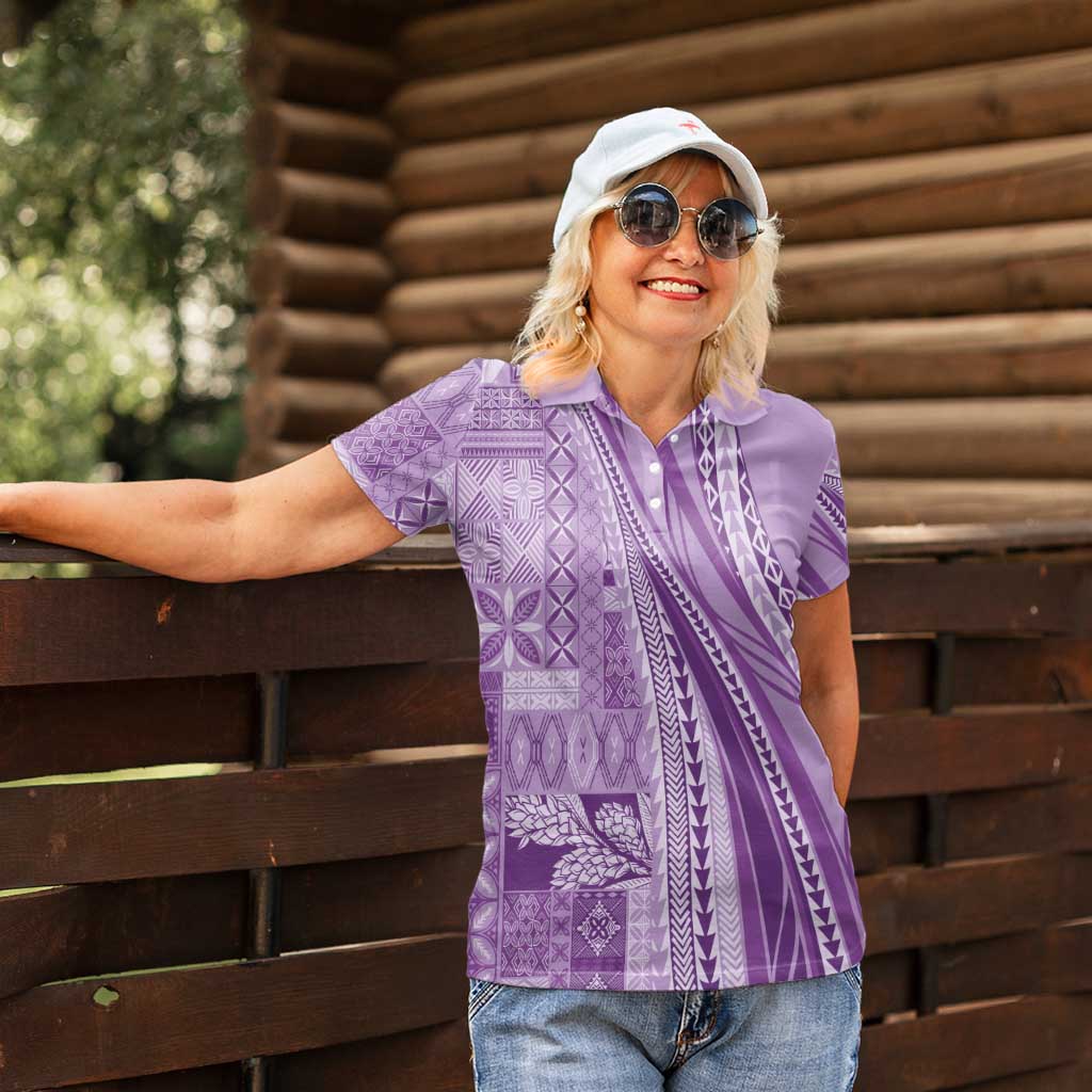 Pasifika Women's Day - Samoa Siapo Malu Tattoo Inspired Women Polo Shirt Lavender LT7 - Polynesian Pride