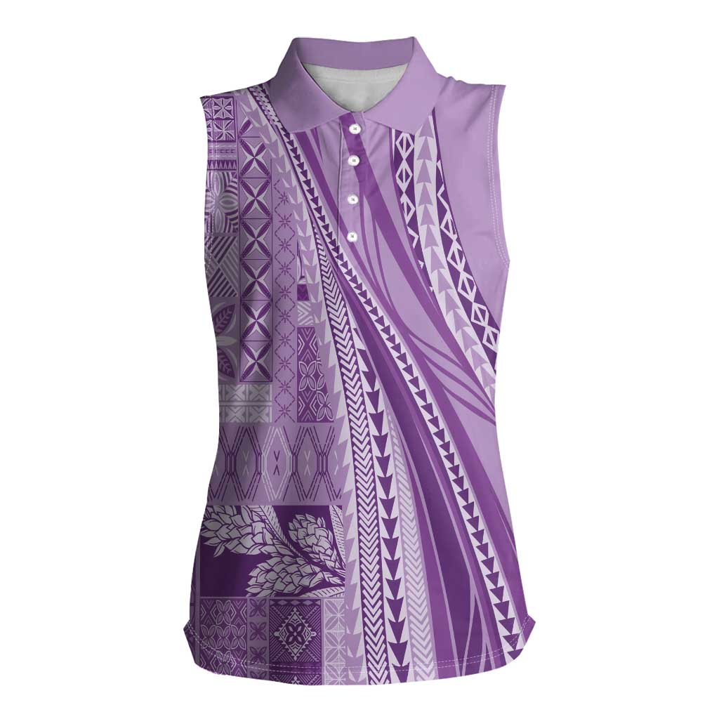 Pasifika Women's Day - Samoa Siapo Malu Tattoo Inspired Women Sleeveless Polo Shirt Lavender LT7 Female Lavender - Polynesian Pride