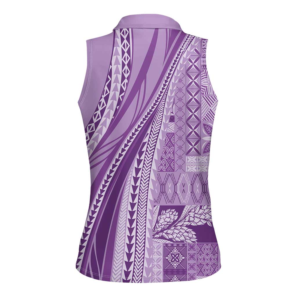 Pasifika Women's Day - Samoa Siapo Malu Tattoo Inspired Women Sleeveless Polo Shirt Lavender LT7 - Polynesian Pride