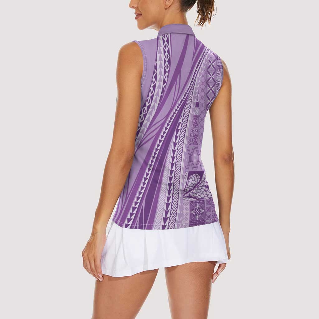 Pasifika Women's Day - Samoa Siapo Malu Tattoo Inspired Women Sleeveless Polo Shirt Lavender LT7 - Polynesian Pride