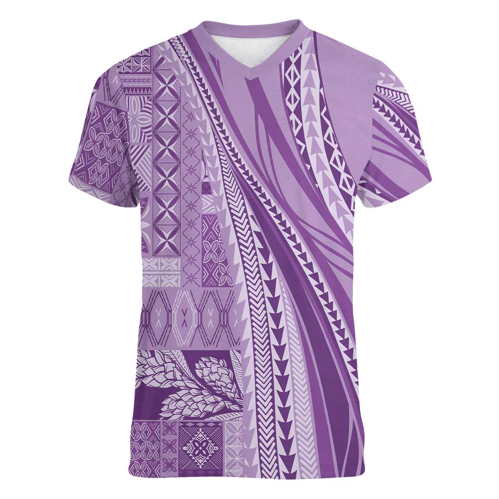 Pasifika Women's Day - Samoa Siapo Malu Tattoo Inspired Women V-Neck T-Shirt Lavender LT7 Female Lavender - Polynesian Pride