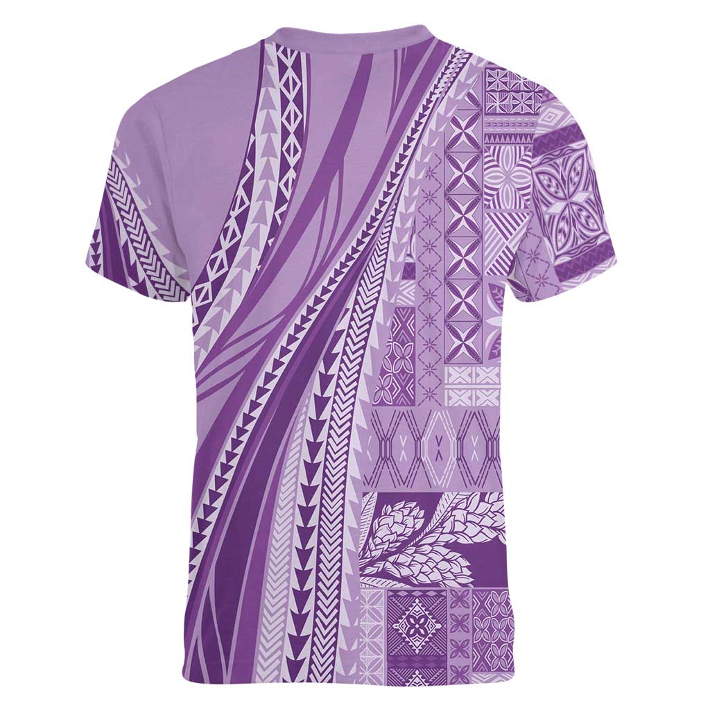 Pasifika Women's Day - Samoa Siapo Malu Tattoo Inspired Women V-Neck T-Shirt Lavender LT7 - Polynesian Pride