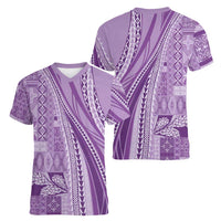 Pasifika Women's Day - Samoa Siapo Malu Tattoo Inspired Women V-Neck T-Shirt Lavender LT7 - Polynesian Pride