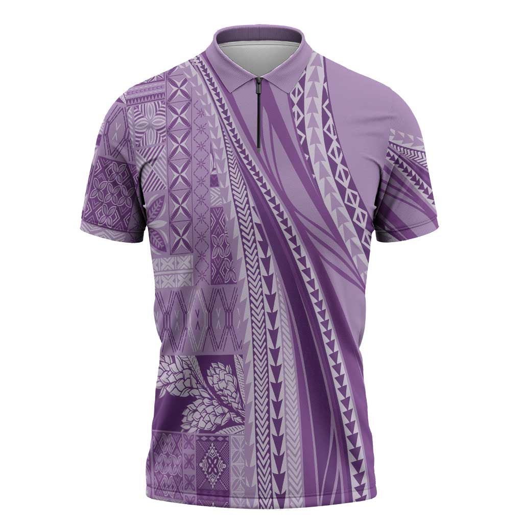 Pasifika Women's Day - Samoa Siapo Malu Tattoo Inspired Zipper Polo Shirt Lavender LT7 Lavender - Polynesian Pride