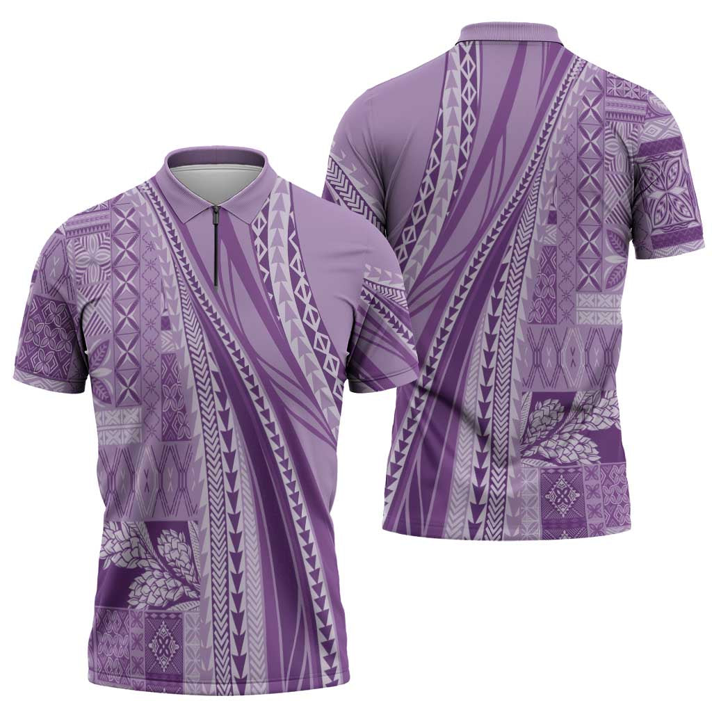 Pasifika Women's Day - Samoa Siapo Malu Tattoo Inspired Zipper Polo Shirt Lavender LT7 - Polynesian Pride