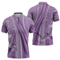Pasifika Women's Day - Samoa Siapo Malu Tattoo Inspired Zipper Polo Shirt Lavender LT7 - Polynesian Pride