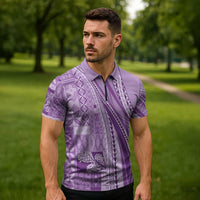 Pasifika Women's Day - Samoa Siapo Malu Tattoo Inspired Zipper Polo Shirt Lavender LT7 - Polynesian Pride