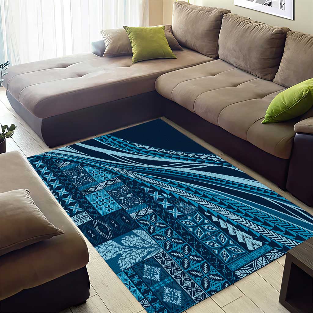 Pasifika Women's Day - Samoa Siapo Malu Tattoo Inspired Area Rug Navy Blue LT7 - Polynesian Pride